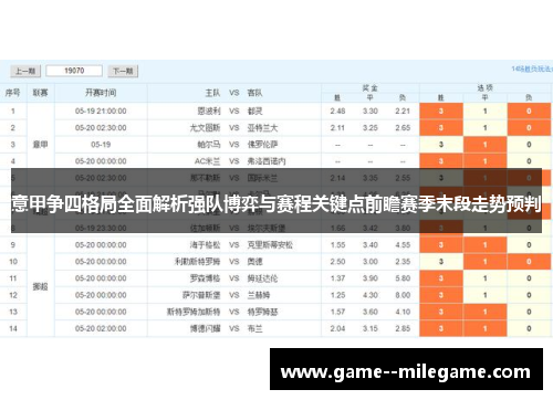 意甲争四格局全面解析强队博弈与赛程关键点前瞻赛季末段走势预判